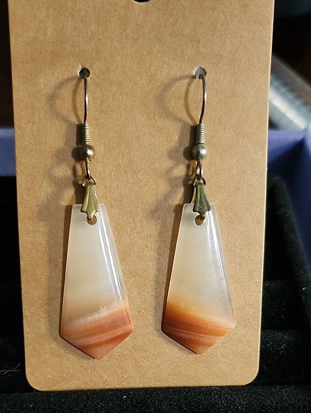 Natural Stone Drop Earrings in Cream and Brown
